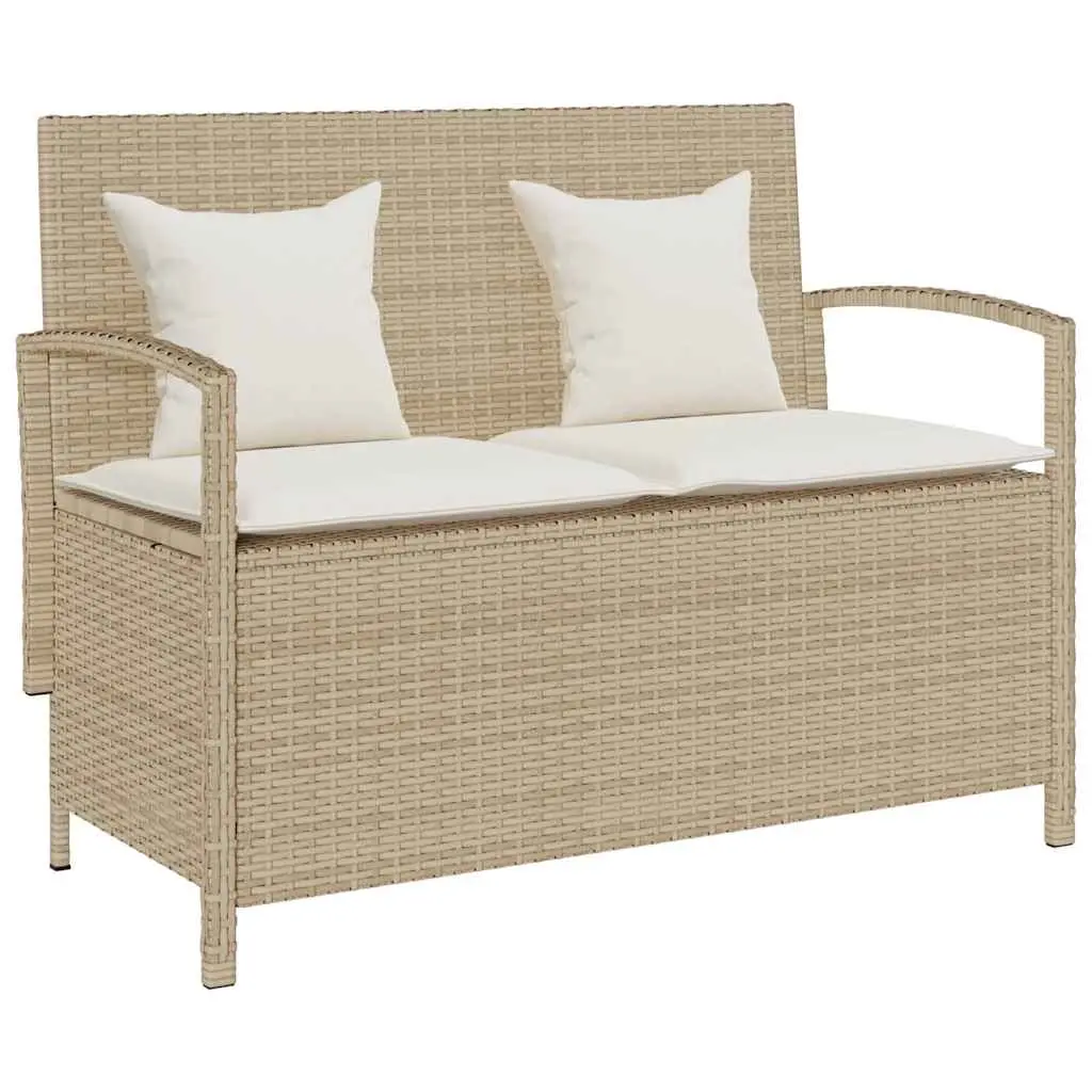 Garden Storage Bench with Cushion Beige Poly Rattan 4104215 - Furniture