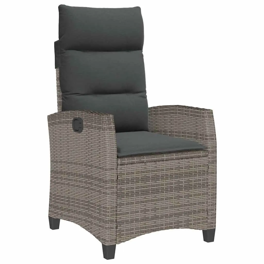 Reclining Garden Chair with Side Table Grey Poly Rattan 4108271 - Furniture