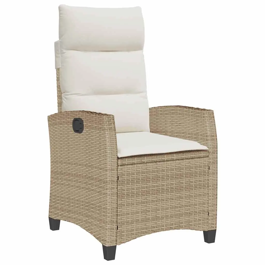 Reclining Garden Chair with Side Table Beige Poly Rattan 4108272 - Furniture