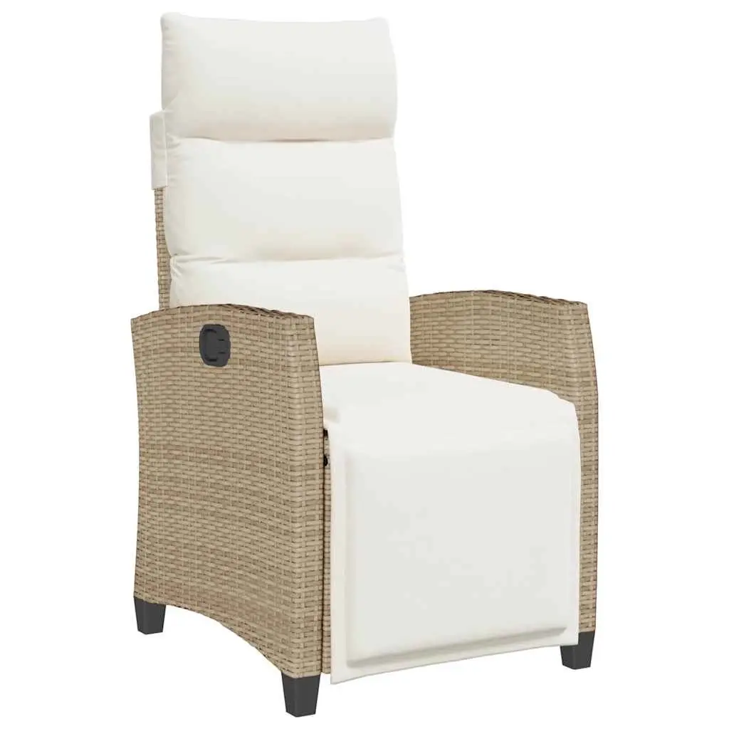 Reclining Garden Chair with Side Table Beige Poly Rattan 4108277 - Furniture