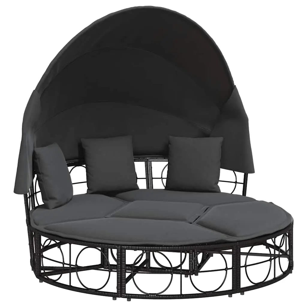 Outdoor Lounge Bed with Canopy and Cushions Black Poly Rattan 4108234 - Furniture