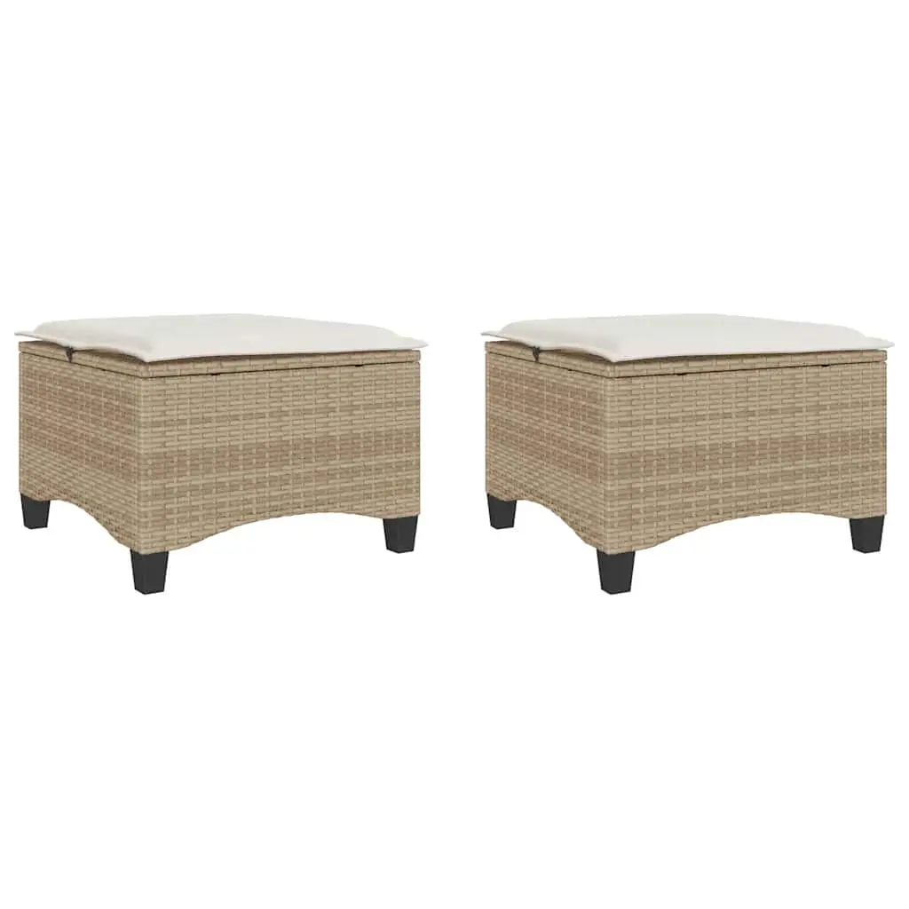 Garden Stools with Cushions 2 pcs Beige 55x55x36 cm Poly Rattan 4108250 - Furniture