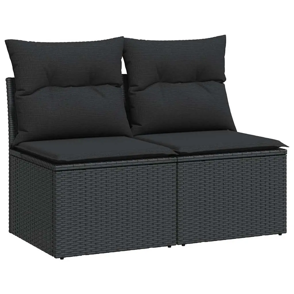 2 Piece Garden Sofa Set with Cushions Black Poly Rattan Acacia 3325231 - Furniture