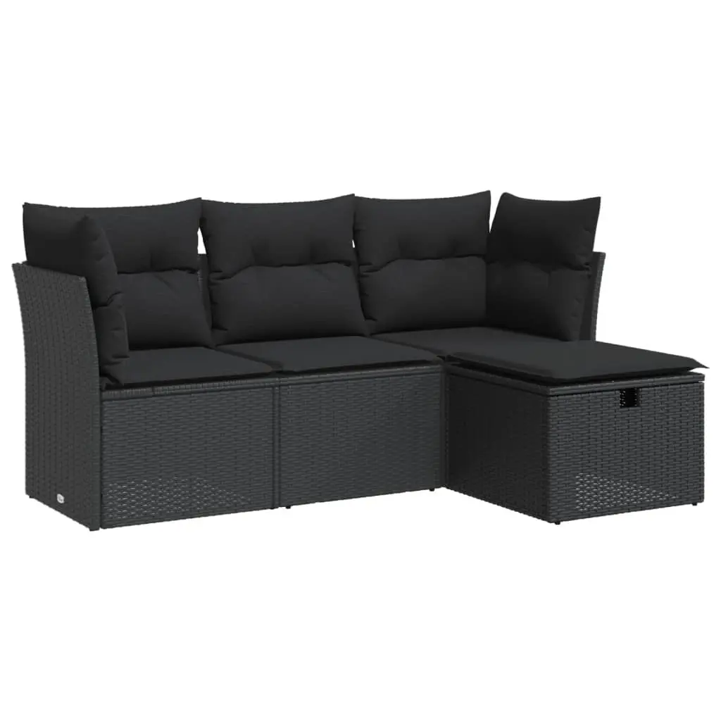 4 Piece Garden Sofa Set with Cushions Black Poly Rattan 3325251 - Furniture