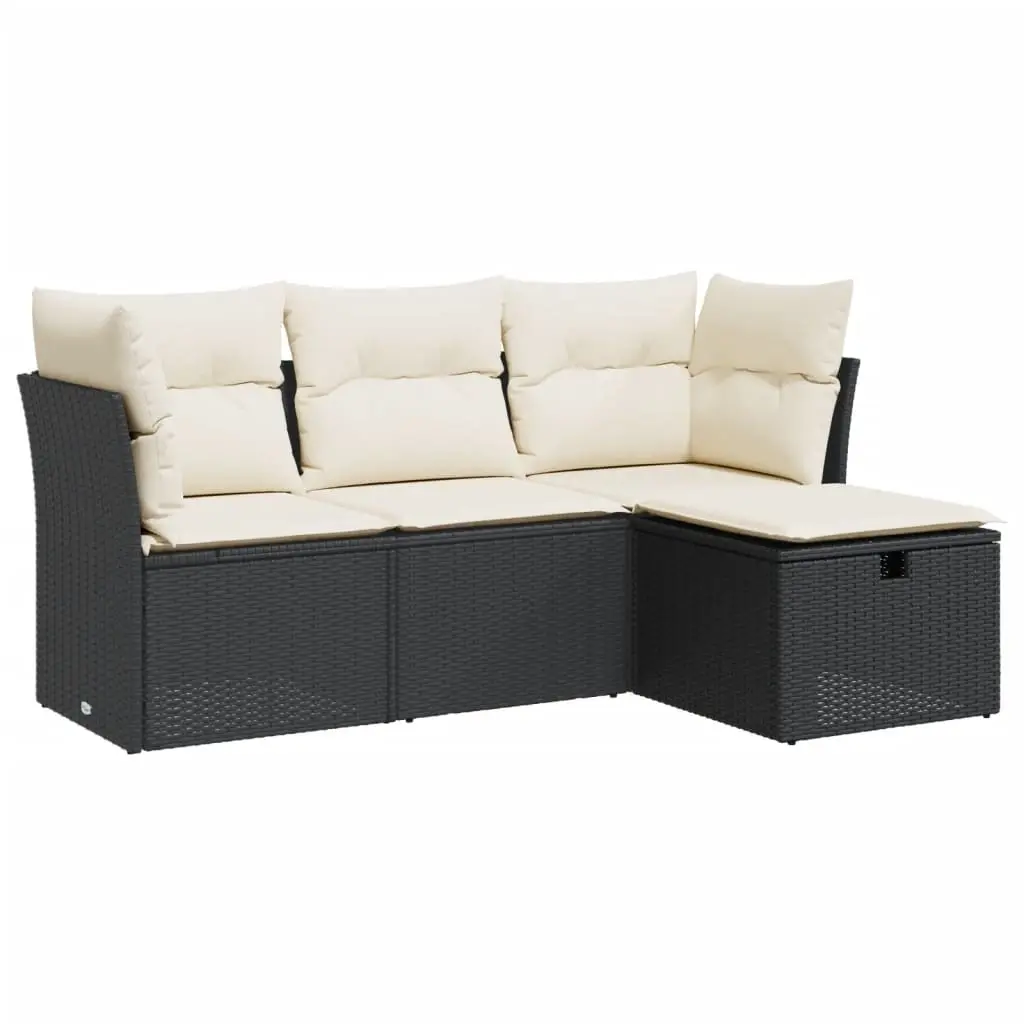 4 Piece Garden Sofa Set with Cushions Black Poly Rattan 3325252 - Furniture