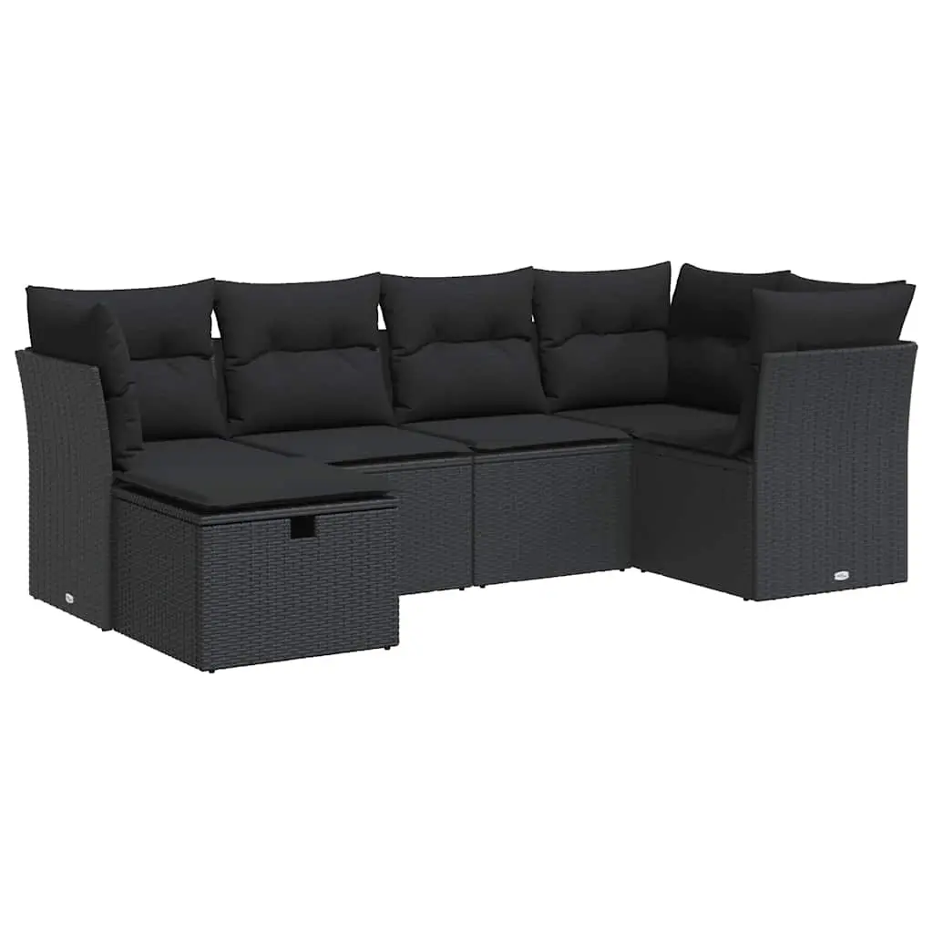 6 Piece Garden Sofa Set with Cushions Black Poly Rattan 3325281 - Furniture