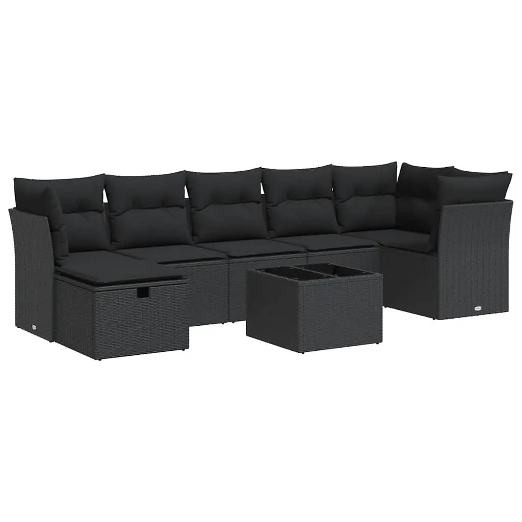 8 Piece Garden Sofa Set with Cushions Black Poly Rattan 3325311 - Furniture