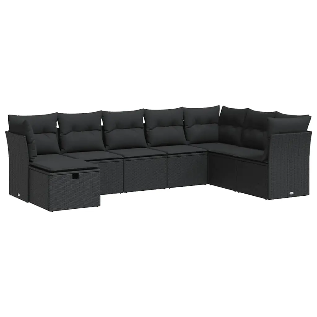 8 Piece Garden Sofa Set with Cushions Black Poly Rattan 3325331 - Furniture