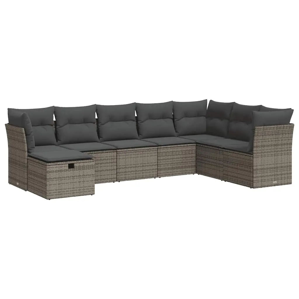 8 Piece Garden Sofa Set with Cushions Grey Poly Rattan 3325336 - Furniture
