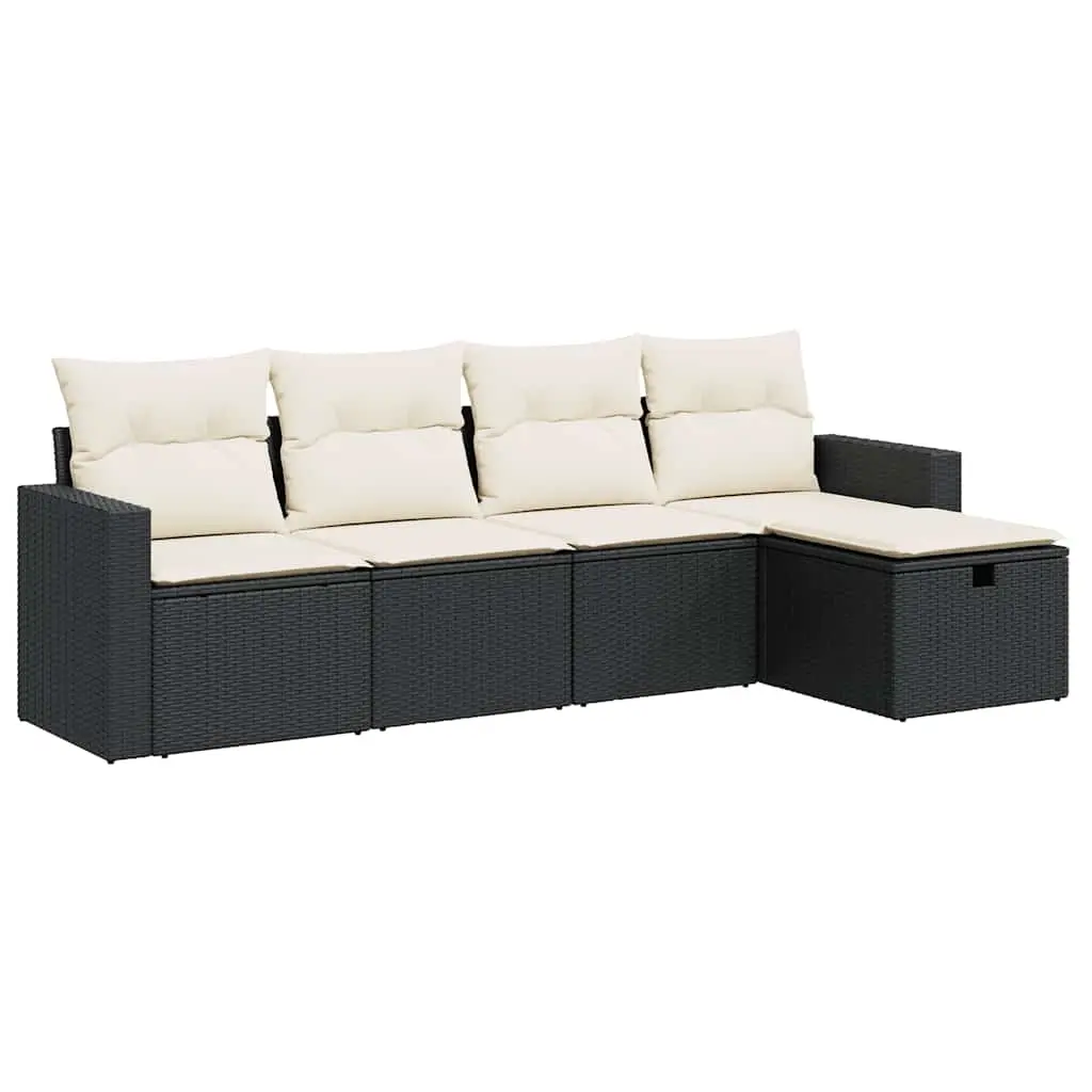 5 Piece Garden Sofa Set with Cushions Black Poly Rattan 3325362 - Furniture