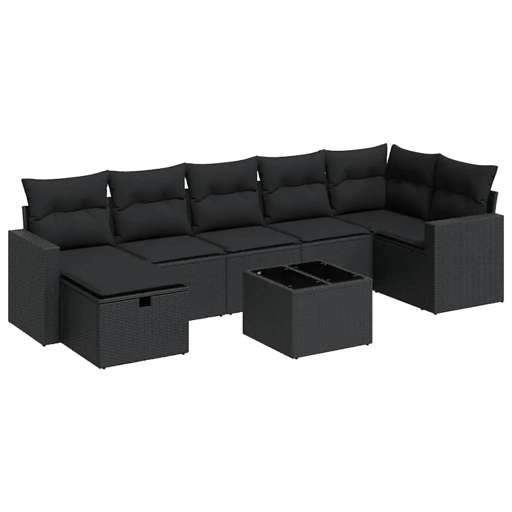 8 Piece Garden Sofa Set with Cushions Black Poly Rattan 3325411 - Furniture