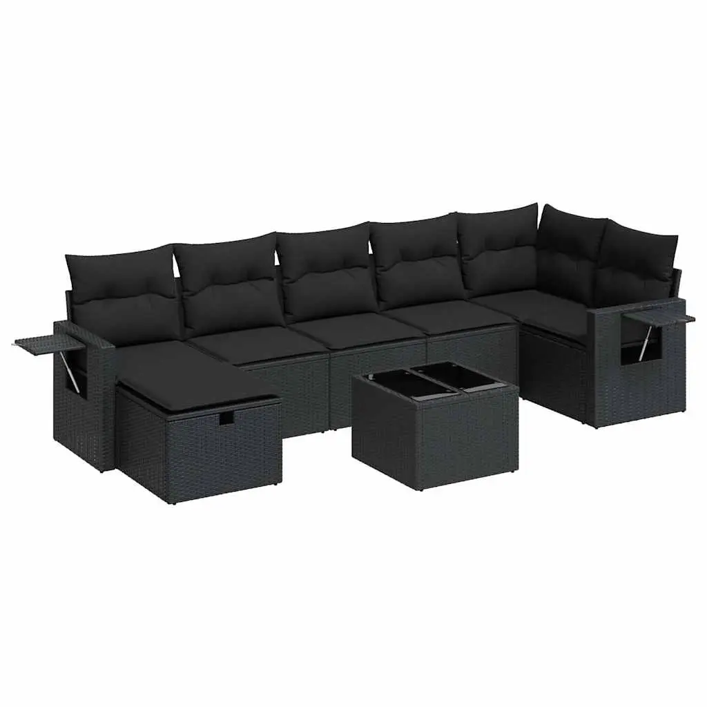 8 Piece Garden Sofa Set with Cushions Black Poly Rattan 3325511 - Furniture