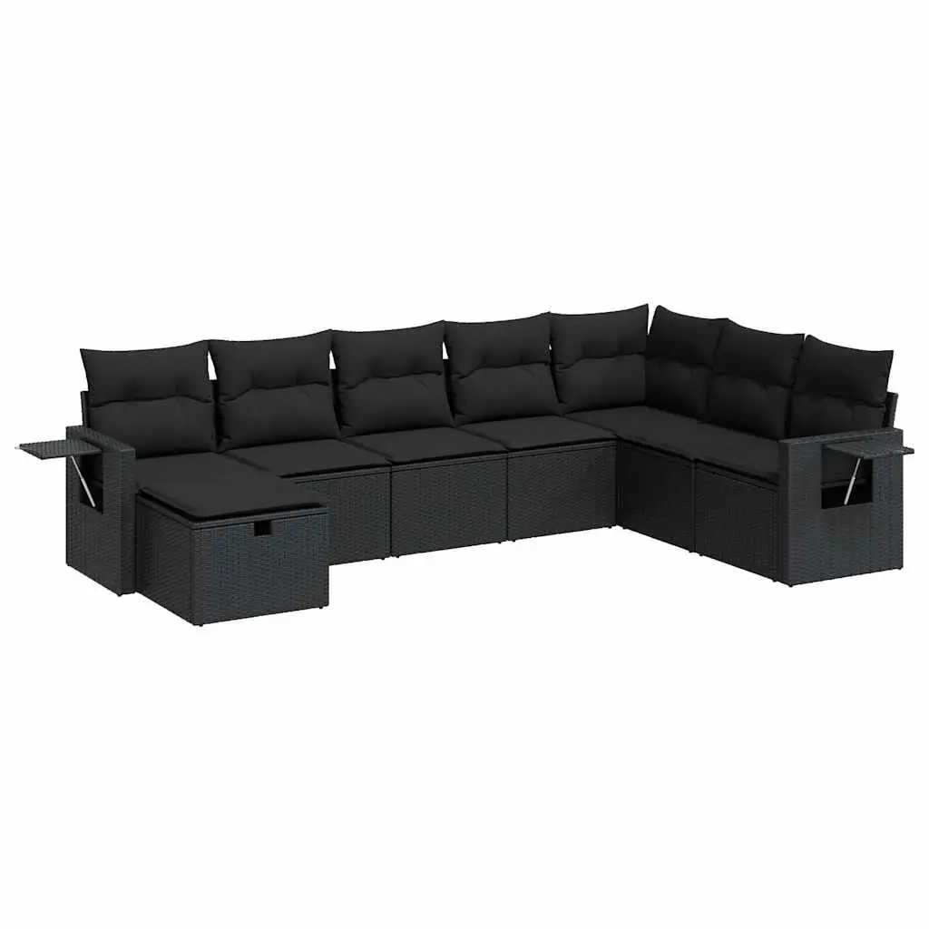 8 Piece Garden Sofa Set with Cushions Black Poly Rattan 3325531 - Furniture