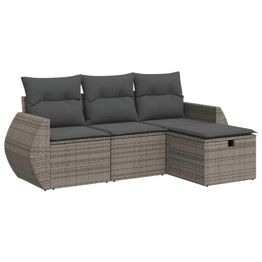 4 Piece Garden Sofa Set with Cushions Grey Poly Rattan 3325556 - Furniture