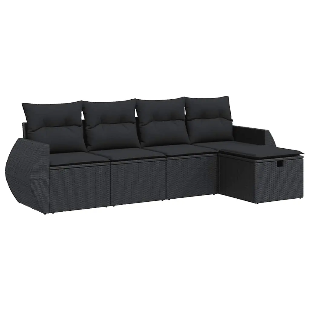 5 Piece Garden Sofa Set with Cushions Black Poly Rattan 3325561 - Furniture