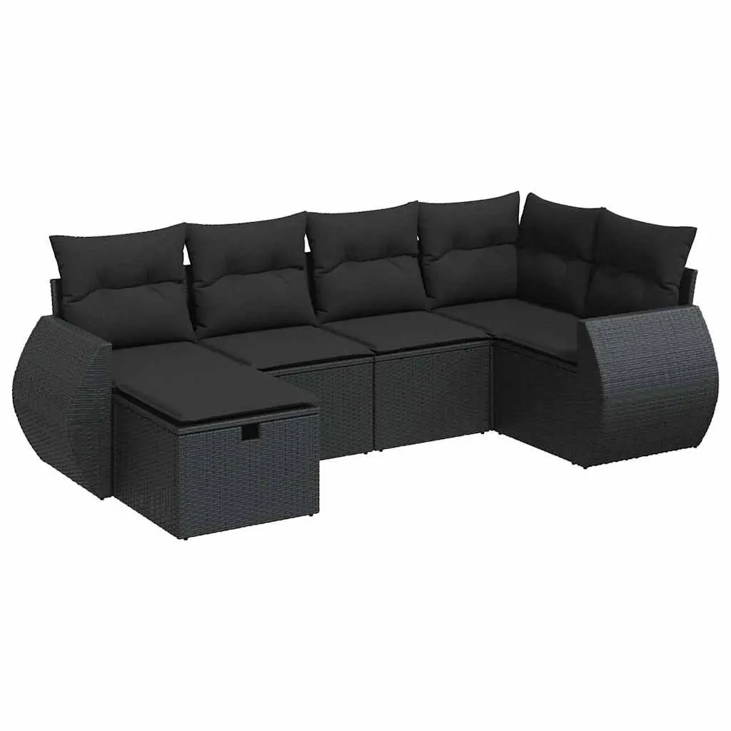 6 Piece Garden Sofa Set with Cushions Black Poly Rattan 3325581 - Furniture