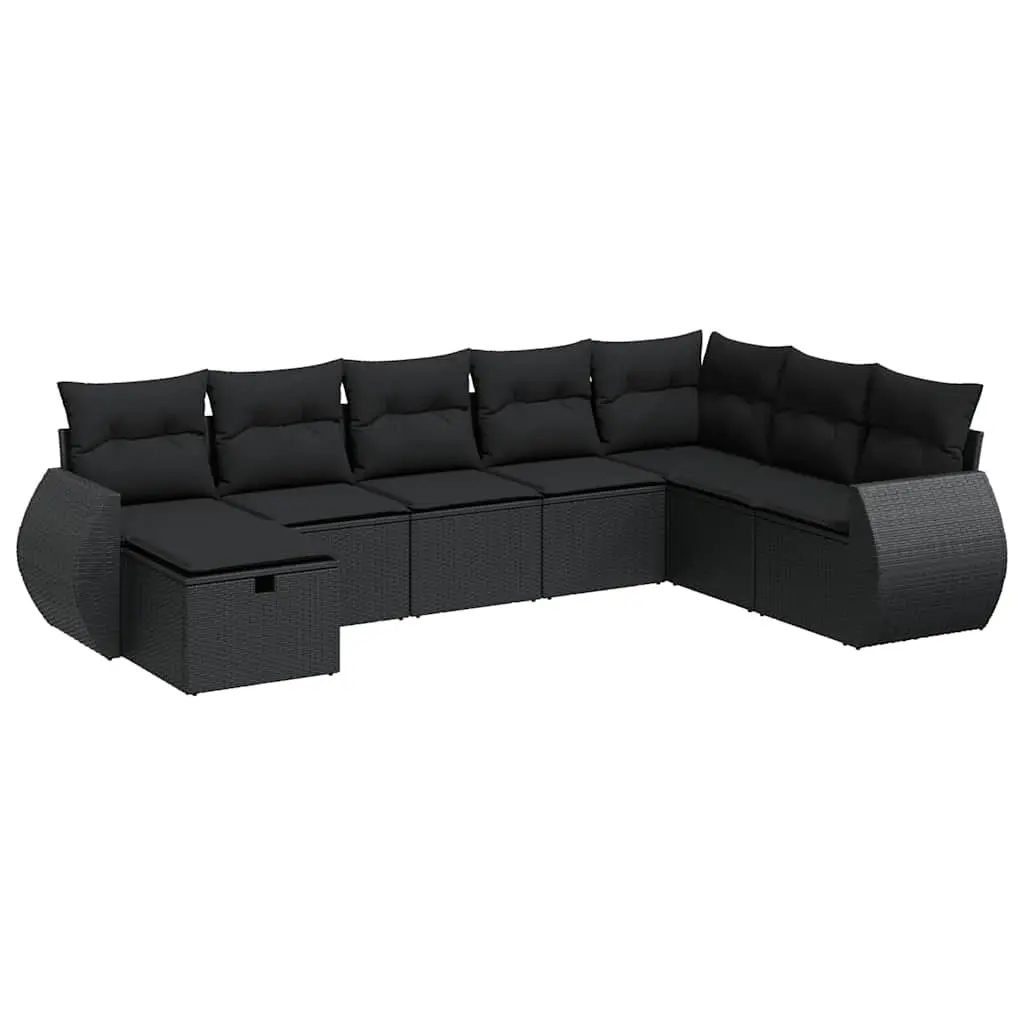 8 Piece Garden Sofa Set with Cushions Black Poly Rattan 3325631 - Furniture