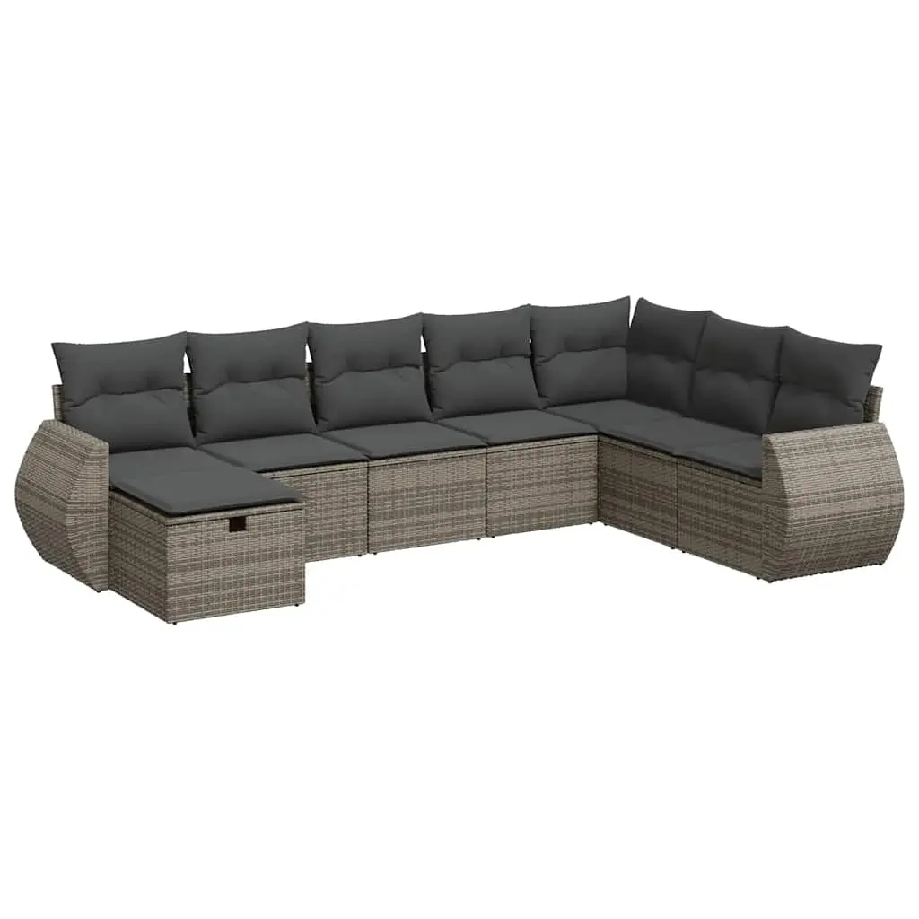 8 Piece Garden Sofa Set with Cushions Grey Poly Rattan 3325636 - Furniture