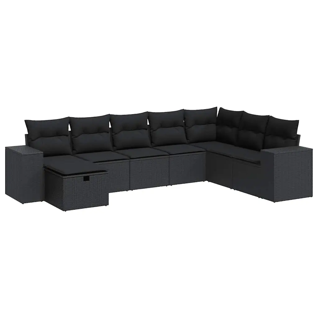 8 Piece Garden Sofa Set with Cushions Black Poly Rattan 3325731 - Furniture
