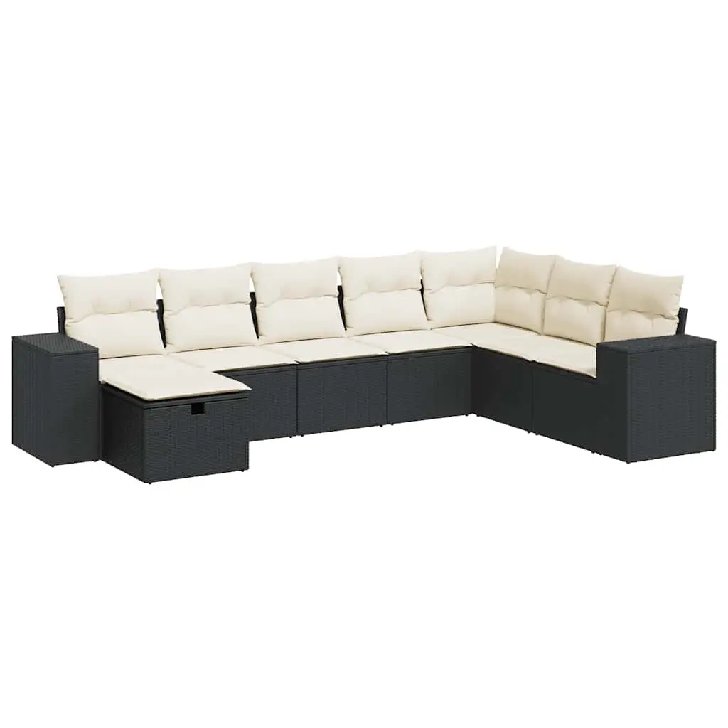 8 Piece Garden Sofa Set with Cushions Black Poly Rattan 3325732 - Furniture