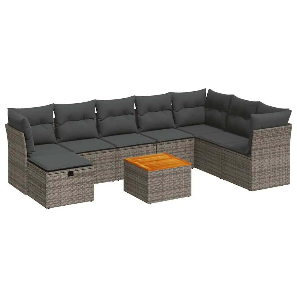 9 Piece Garden Sofa Set with Cushions Grey Poly Rattan 3325777 - Furniture