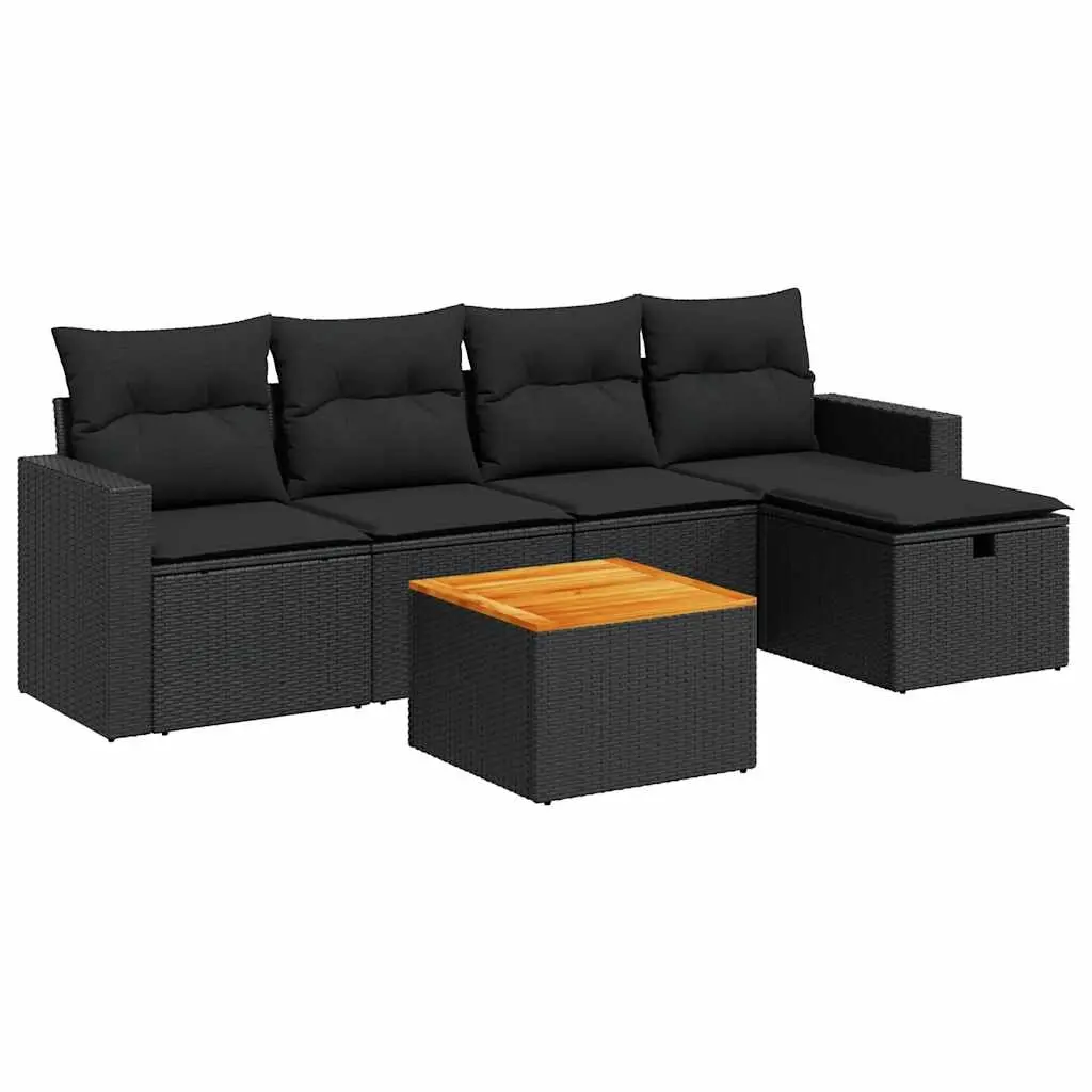 6 Piece Garden Sofa Set with Cushions Black Poly Rattan 3325779 - Furniture