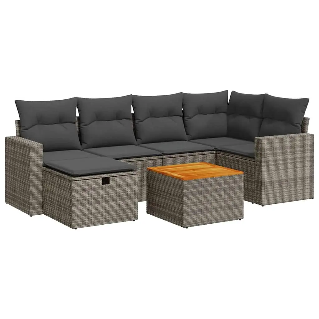 7 Piece Garden Sofa Set with Cushions Grey Poly Rattan 3325791 - Furniture
