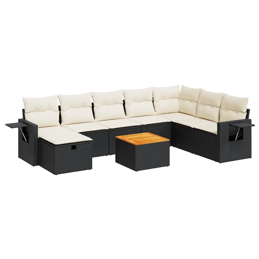 9 Piece Garden Sofa Set with Cushions Black Poly Rattan 3325829 - Furniture