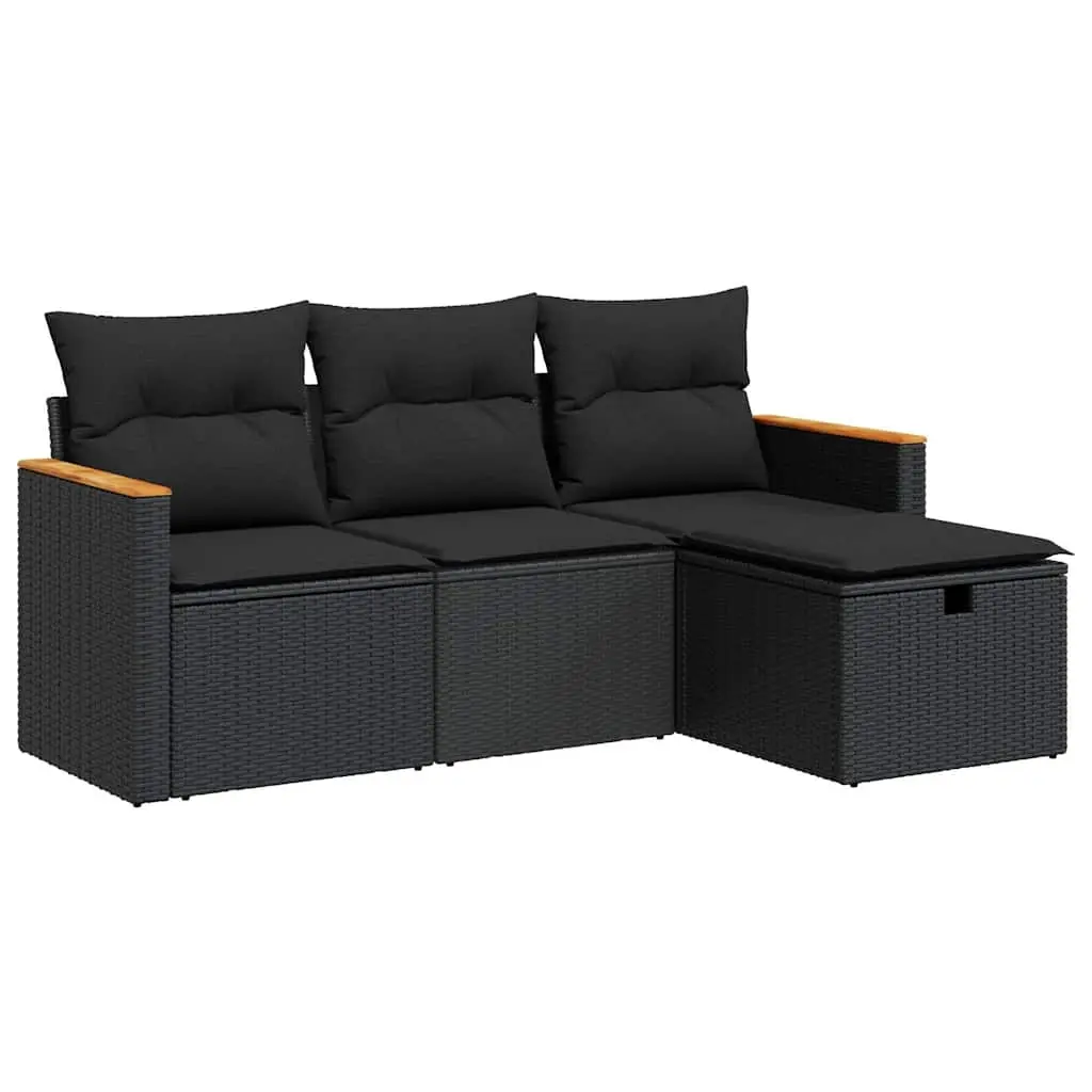 4 Piece Garden Sofa Set with Cushions Black Poly Rattan 3325891 - Furniture