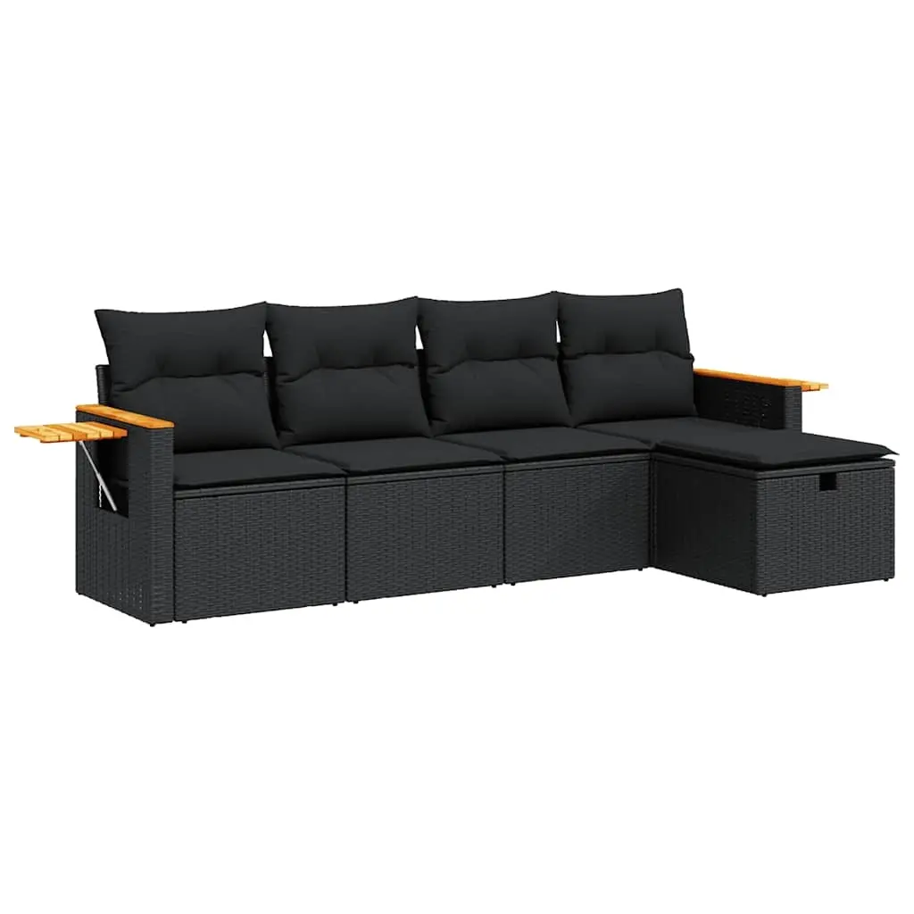 5 Piece Garden Sofa Set with Cushions Black Poly Rattan 3325954 - Furniture