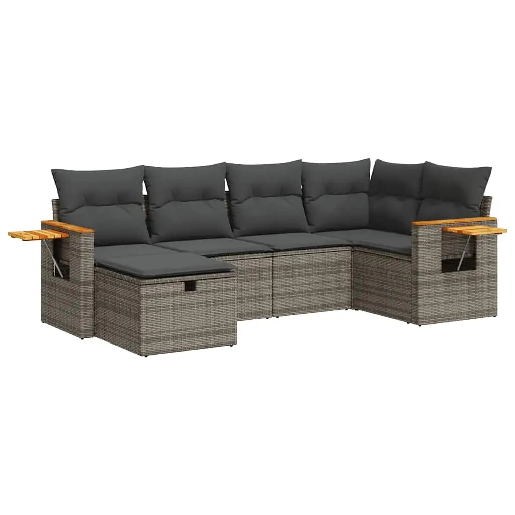 6 Piece Garden Sofa Set with Cushions Grey Poly Rattan 3325973 - Furniture