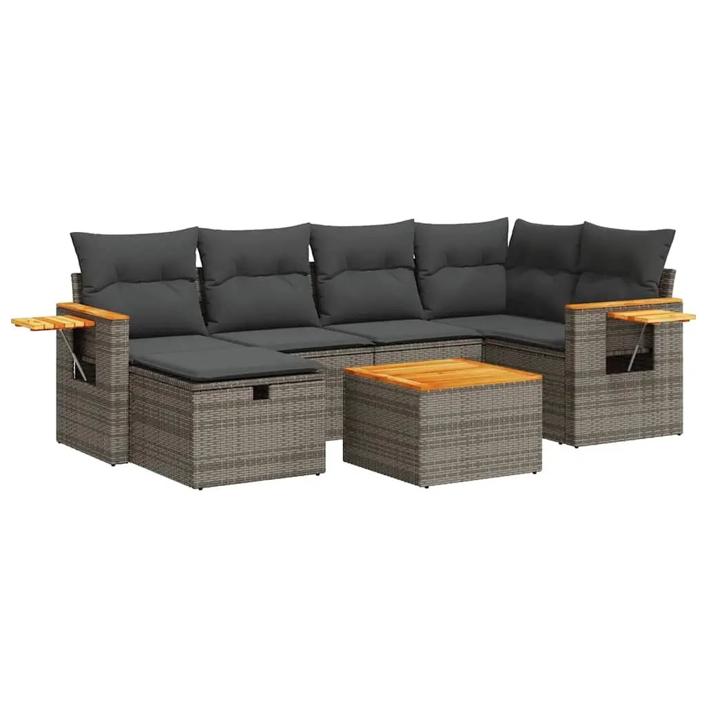7 Piece Garden Sofa Set with Cushions Grey Poly Rattan 3325980 - Furniture