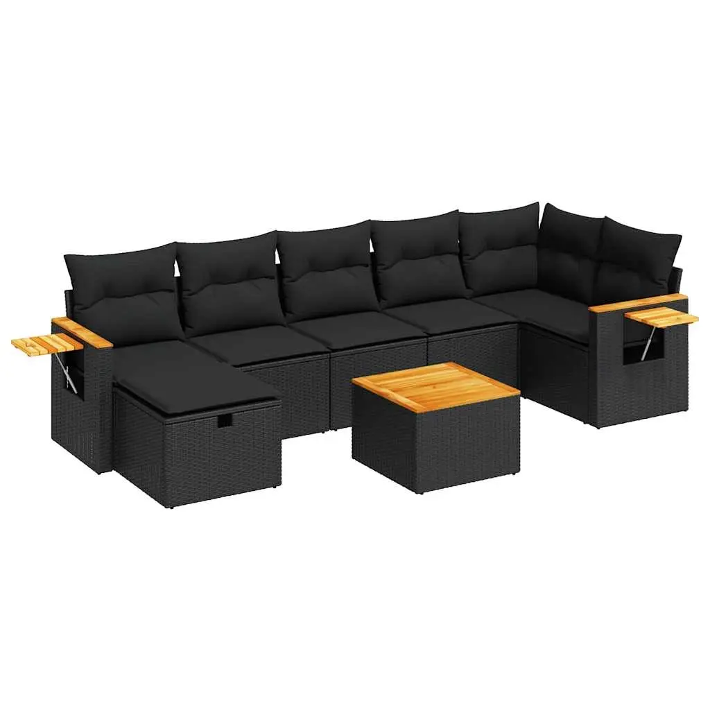 8 Piece Garden Sofa Set with Cushions Black Poly Rattan 3325989 - Furniture