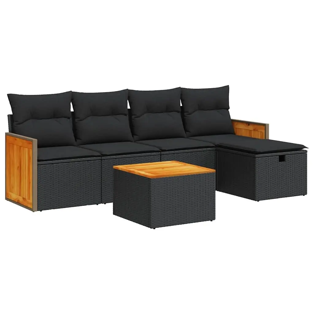 6 Piece Garden Sofa Set with Cushions Black Poly Rattan 3326017 - Furniture