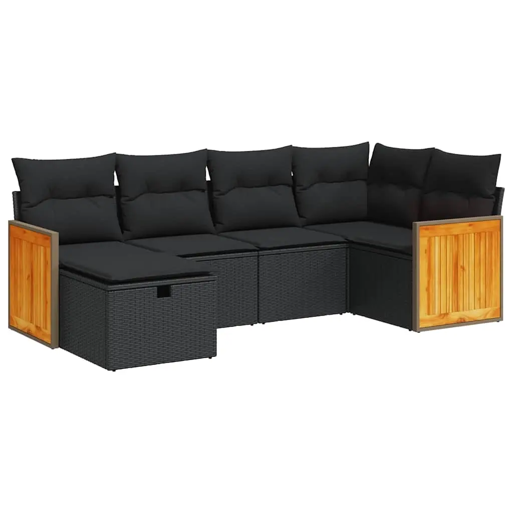 6 Piece Garden Sofa Set with Cushions Black Poly Rattan 3326024 - Furniture