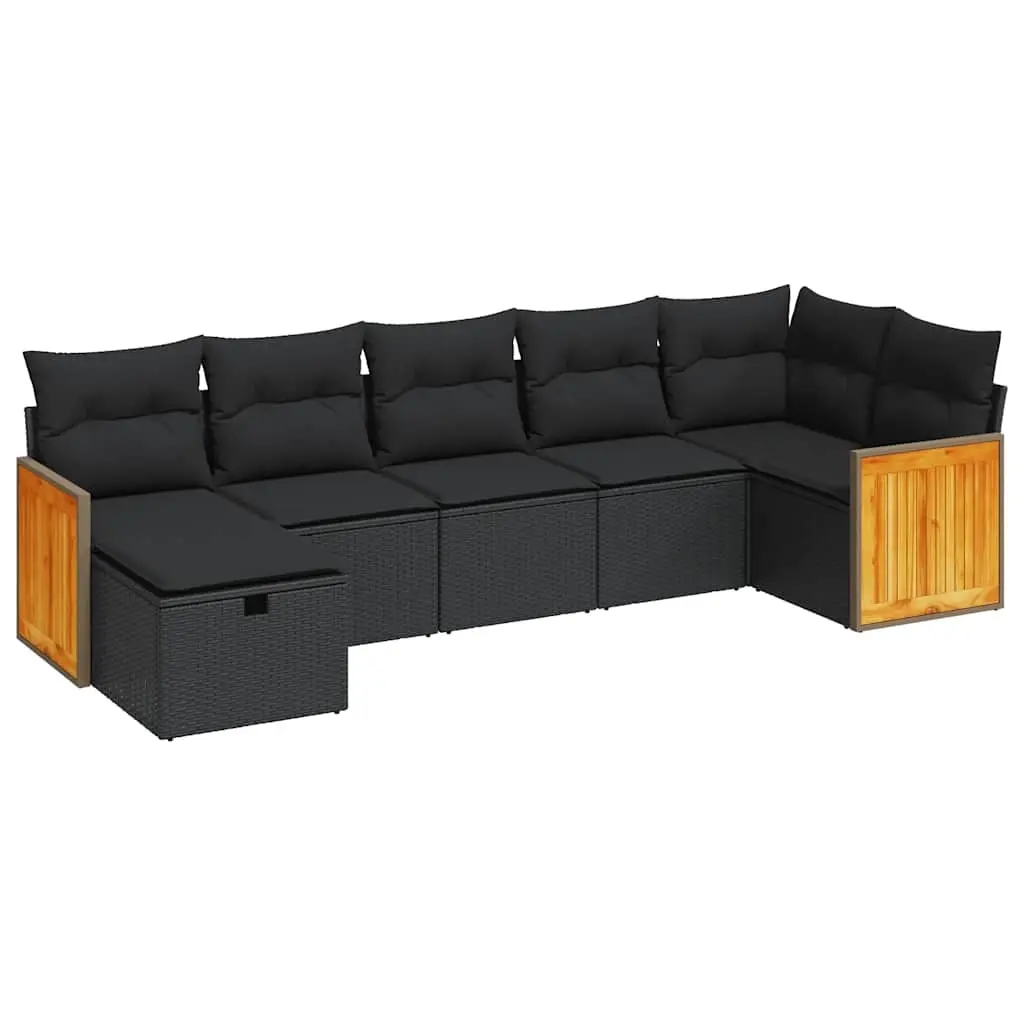 7 Piece Garden Sofa Set with Cushions Black Poly Rattan 3326038 - Furniture