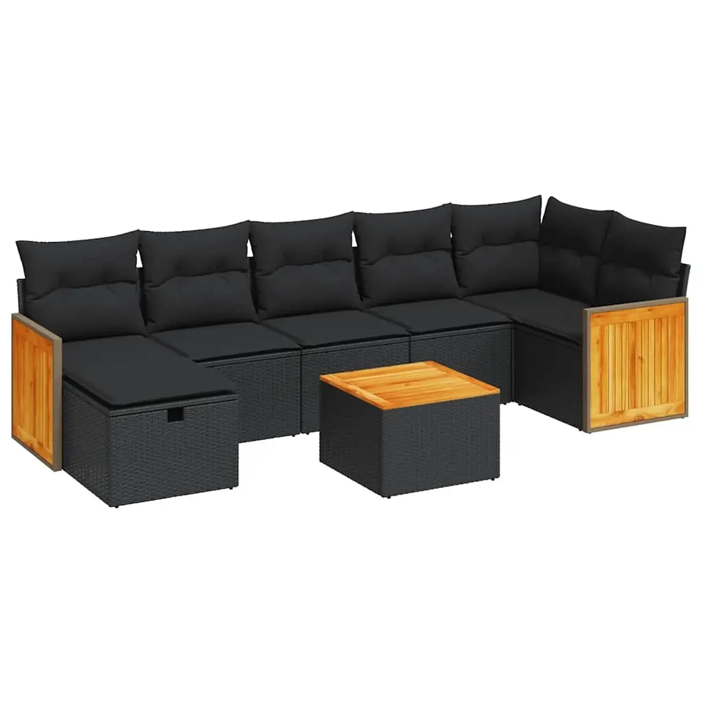 8 Piece Garden Sofa Set with Cushions Black Poly Rattan 3326045 - Furniture