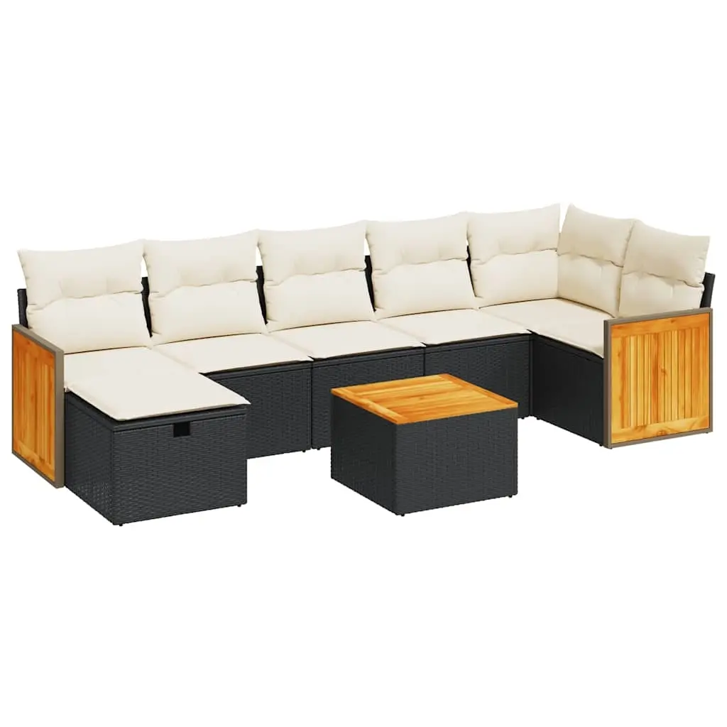 8 Piece Garden Sofa Set with Cushions Black Poly Rattan 3326046 - Furniture