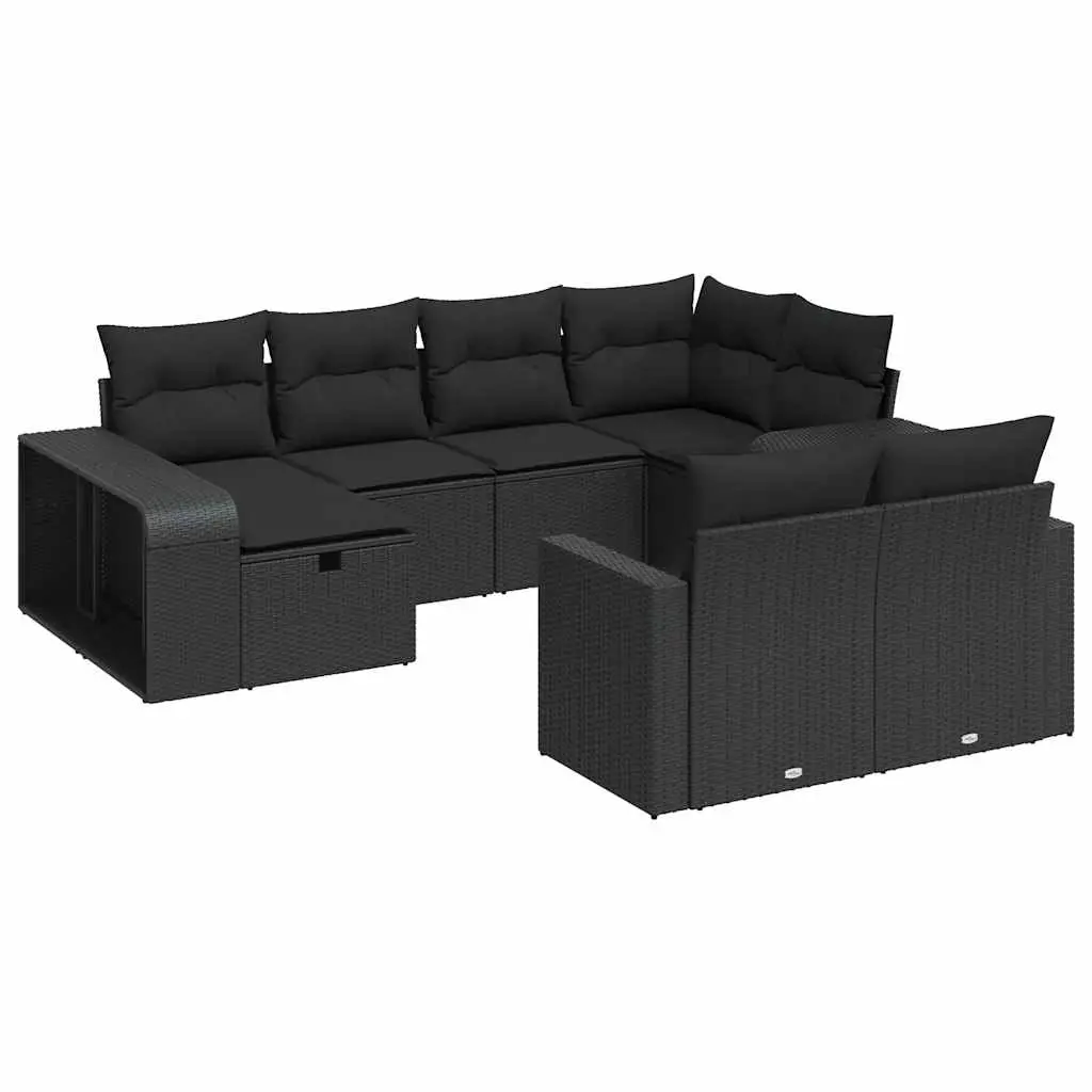 10 Piece Garden Sofa Set with Cushions Black Poly Rattan 3326059 - Furniture