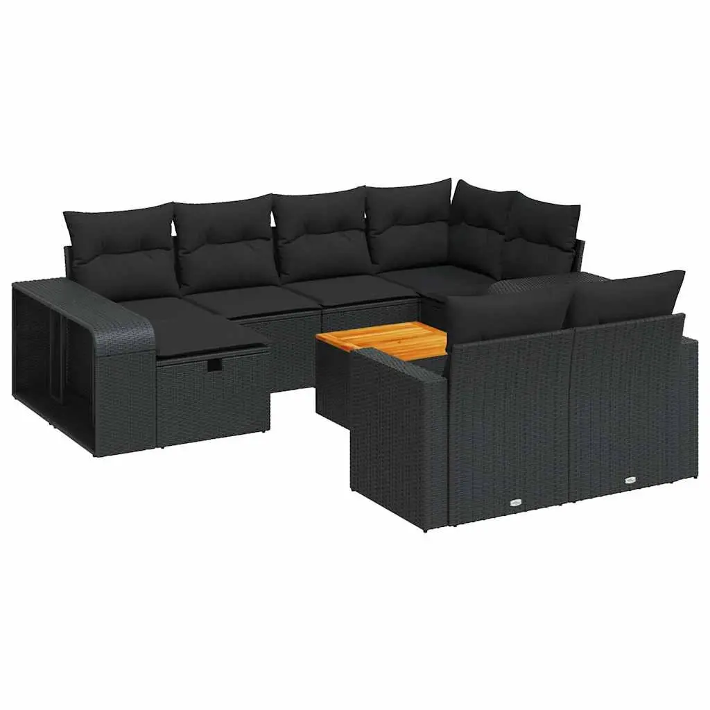 11 Piece Garden Sofa Set with Cushions Black Poly Rattan 3326079 - Furniture