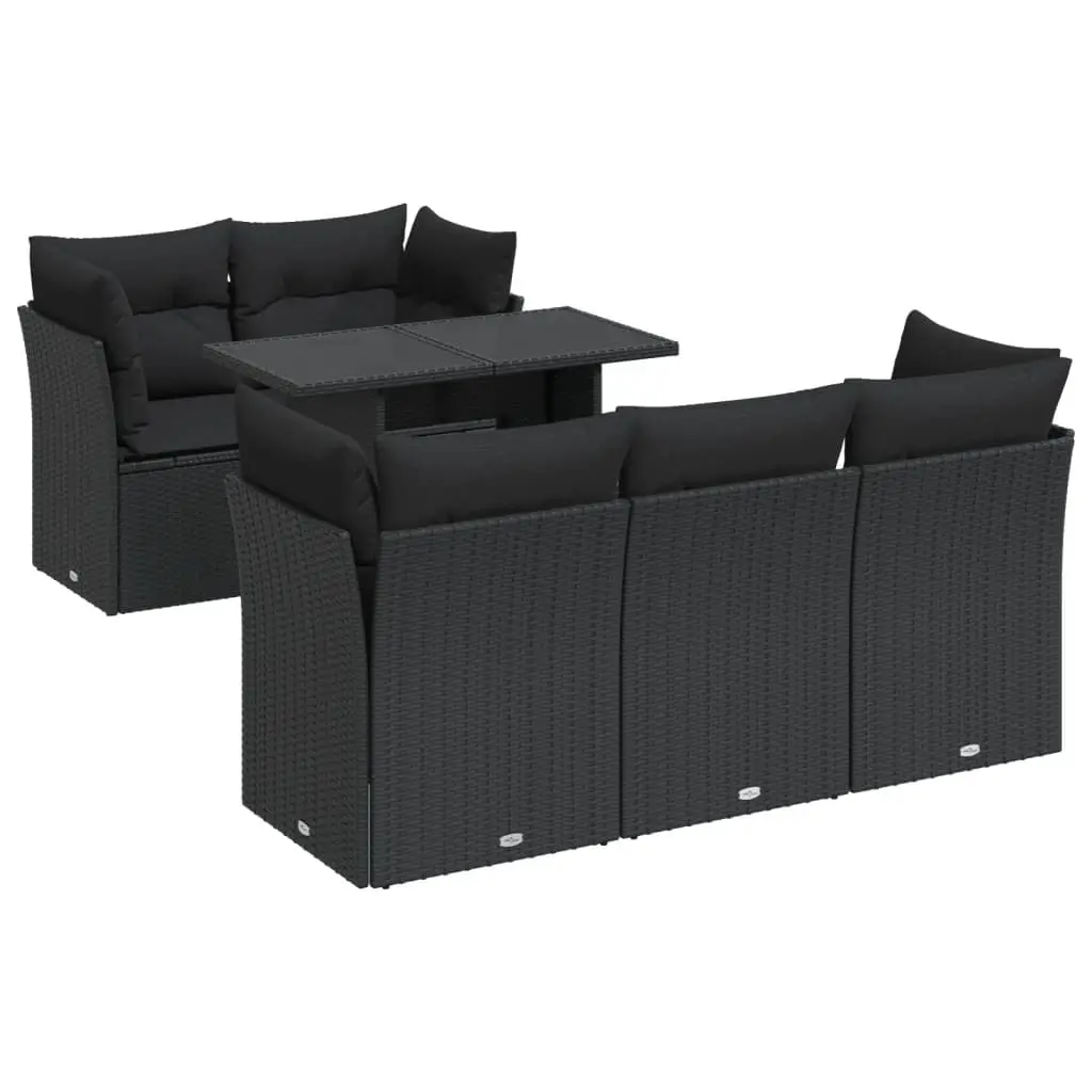 6 Piece Garden Sofa Set with Cushions Black Poly Rattan 3326096 - Furniture