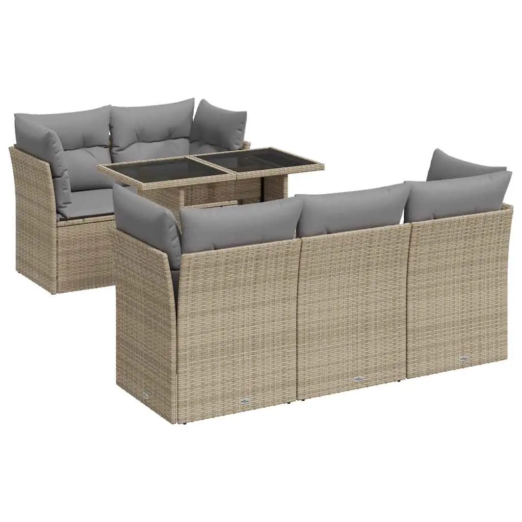 6 Piece Garden Sofa Set with Cushions Beige Poly Rattan 3326100 - Furniture