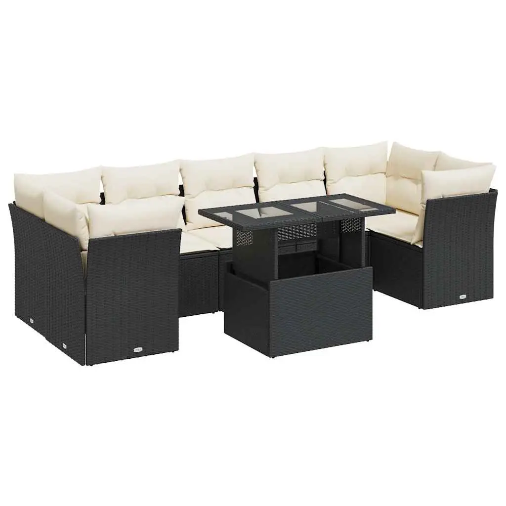 8 Piece Garden Sofa Set with Cushions Black Poly Rattan 3326117 - Furniture