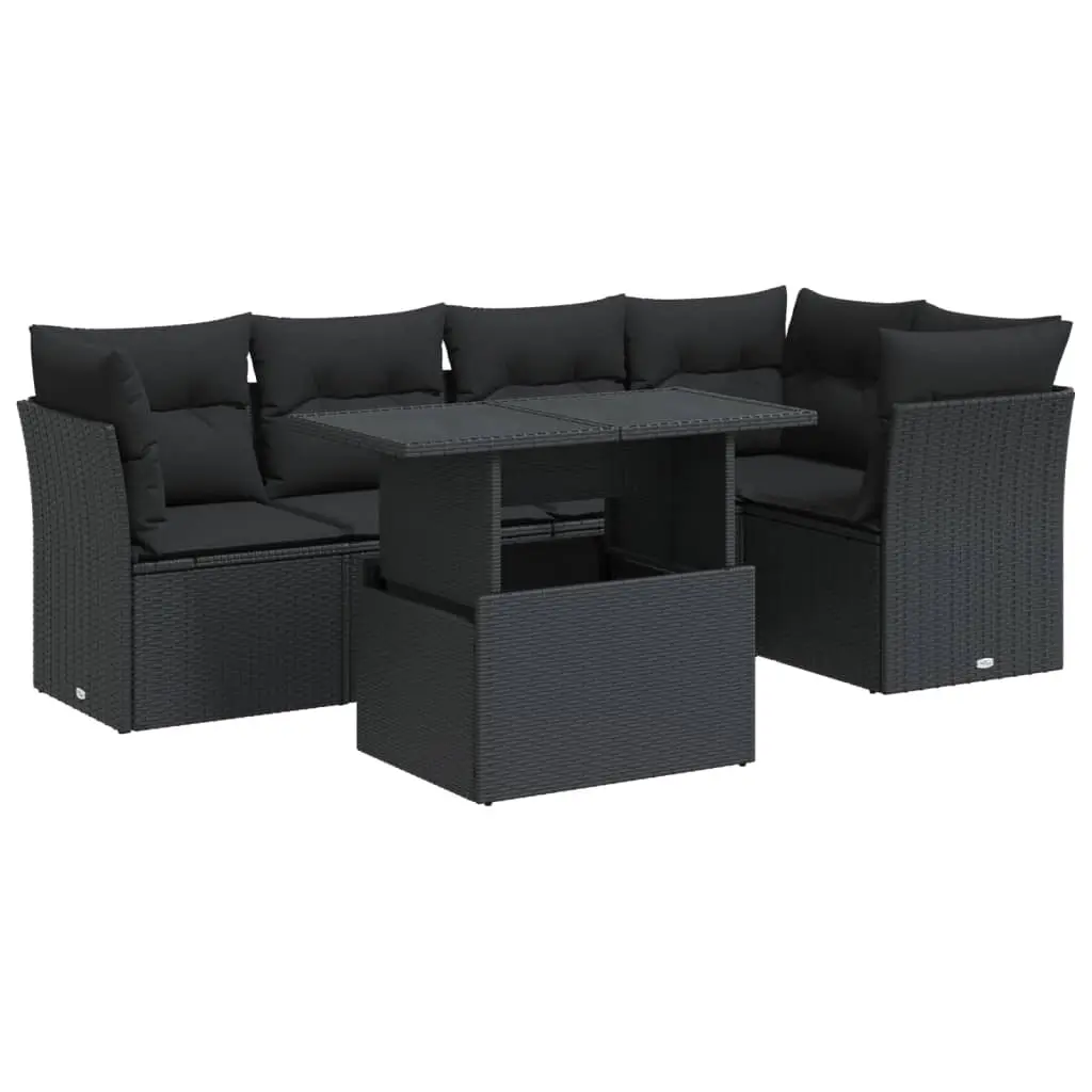6 Piece Garden Sofa Set with Cushions Black Poly Rattan 3326156 - Furniture