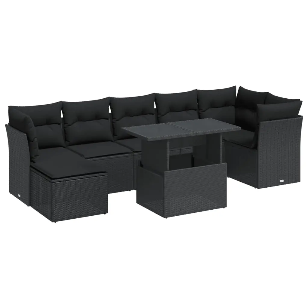 8 Piece Garden Sofa Set with Cushions Black Poly Rattan 3326196 - Furniture