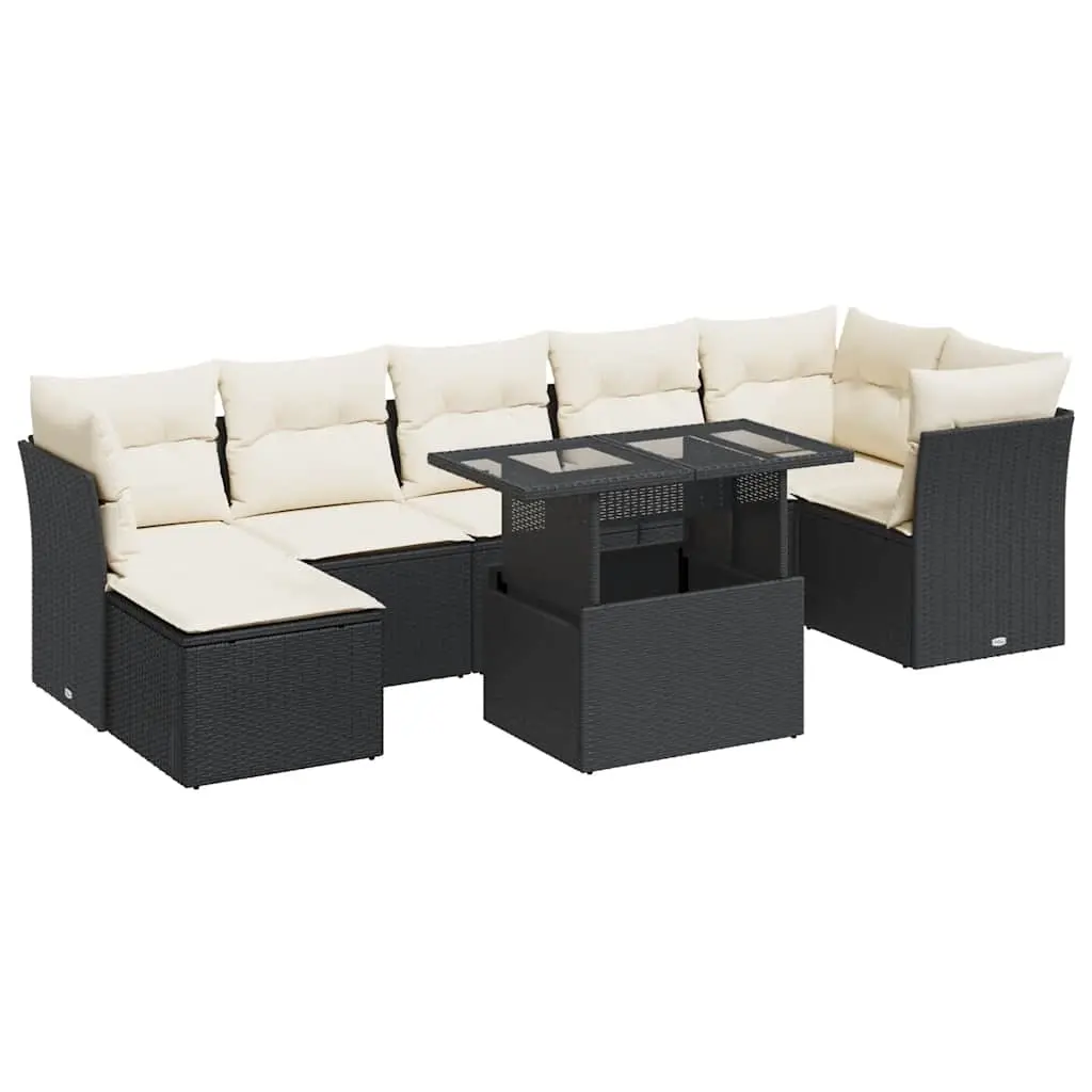 8 Piece Garden Sofa Set with Cushions Black Poly Rattan 3326197 - Furniture