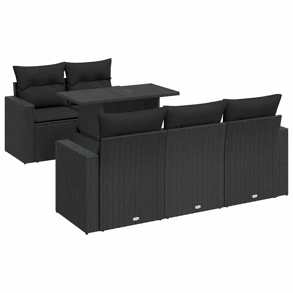 6 Piece Garden Sofa Set with Cushions Black Poly Rattan 3326246 - Furniture