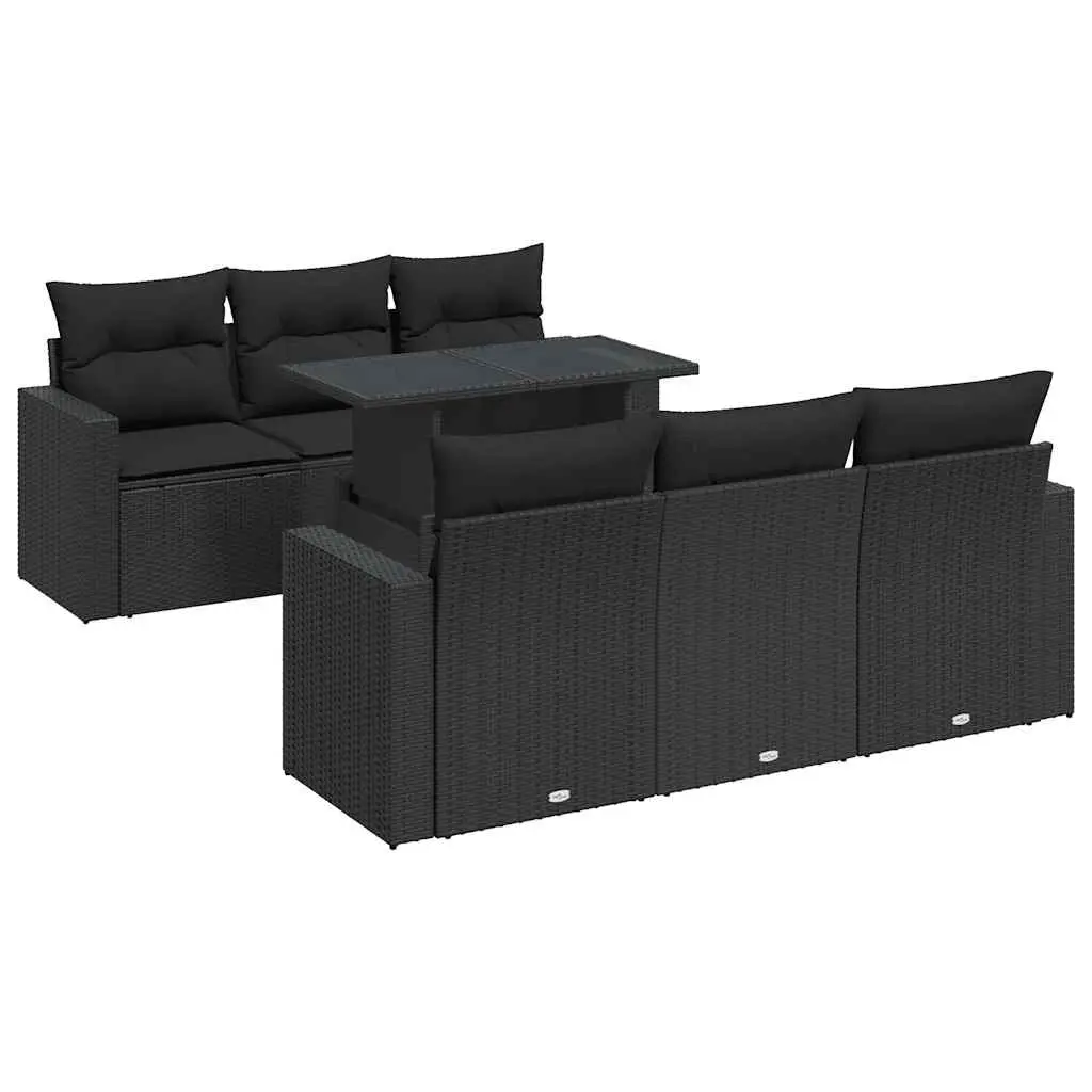 7 Piece Garden Sofa Set with Cushions Black Poly Rattan 3326256 - Furniture