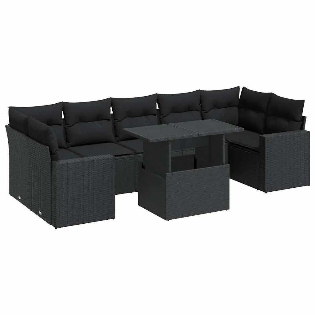 8 Piece Garden Sofa Set with Cushions Black Poly Rattan 3326276 - Furniture