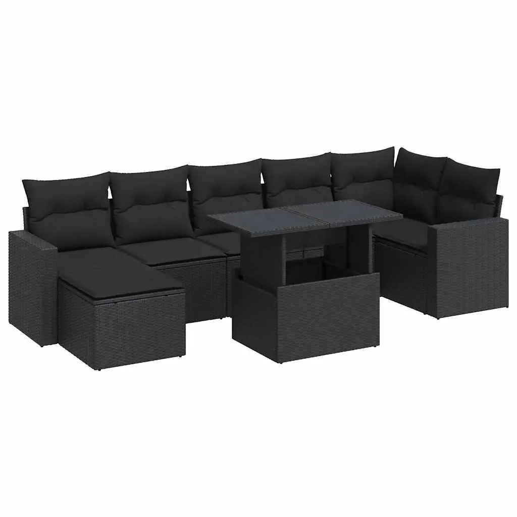 8 Piece Garden Sofa Set with Cushions Black Poly Rattan 3326356 - Furniture